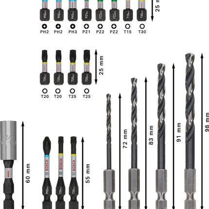 Bosch PRO IMPACT Bits + Metaalboren 20-delig in Display - 2608521U84