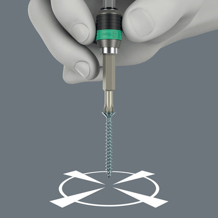 <b>Rapid-spin</b><br/>De vrijloophulst zorgt er voor dat de gebruiker de schroefmachine aan de bithouder kan vasthouden tijdens het schroeven. Dit vereenvoudigt het inbrengen in de schroef en voorkomt wegglijden. Ook te gebruiken als korte verlenging bij 1/4" toepassing voor bijv.in combinatie met Z