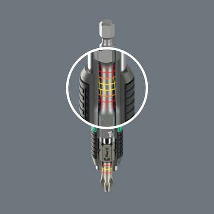 <b>BiTorsion Fase 1</b><br/>De in de BiTorsion-houder geïntegreerde torsiezone zorgt voor het absorberen van kleinere belastingspieken (Fase 1). Overbelasting van deze zone wordt effectief door het steunmechanisme vermeden.